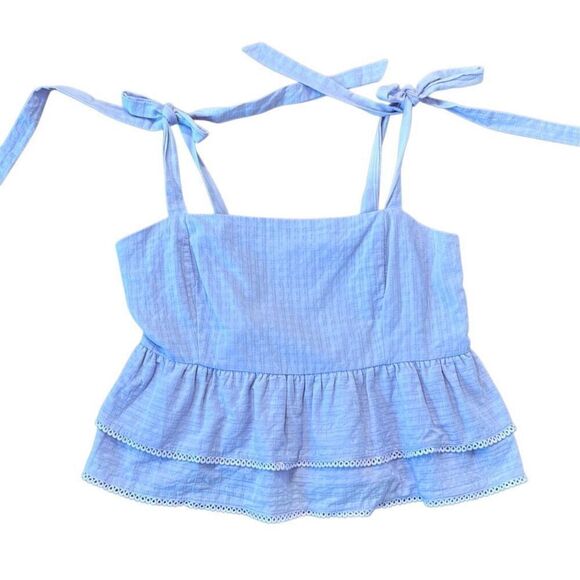 Lost & Wander NWOt Sivan peplum purple tie shoulder tank size L - Picture 2 of 9